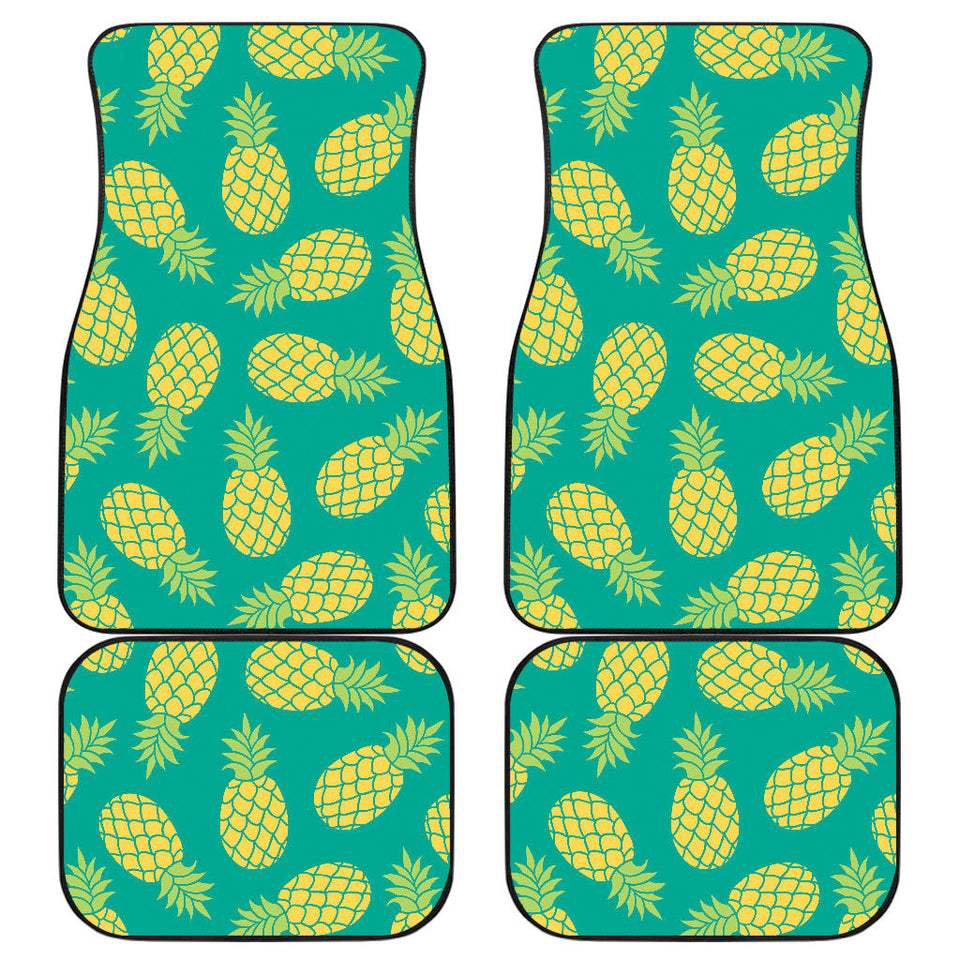 Pineapples Pattern Green Background Front And Back Car Mats