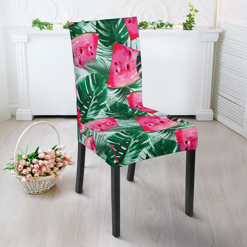 Watermelons Tropical Palm Leaves Pattern Dining Chair Slipcover