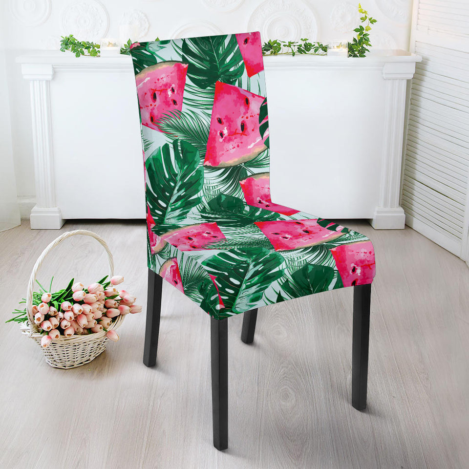 Watermelons Tropical Palm Leaves Pattern Dining Chair Slipcover