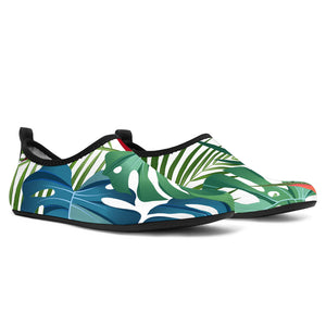 Heliconia Palm And Monstera  Leaves Pattern Aqua Shoes