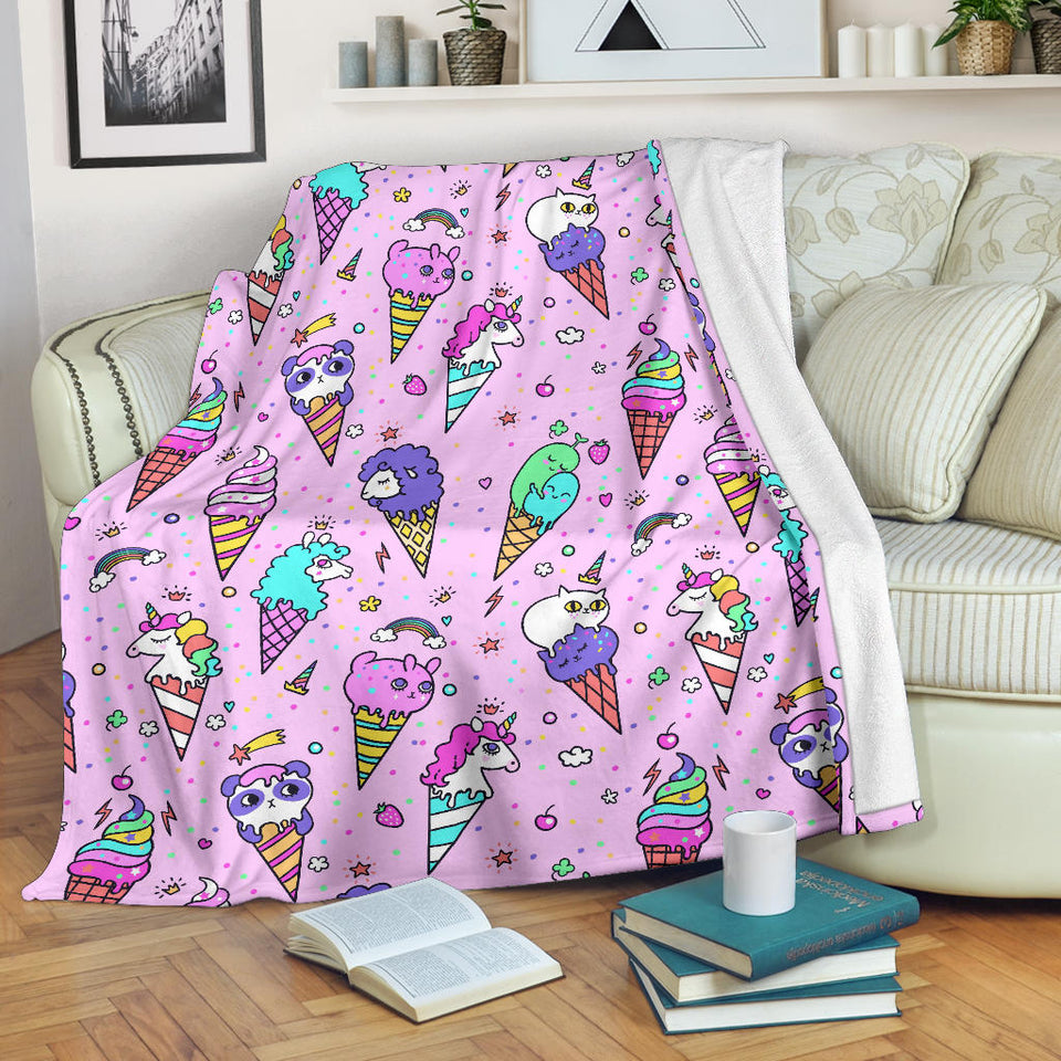 Cute Ice Cream Cone Animal Pattern Premium Blanket