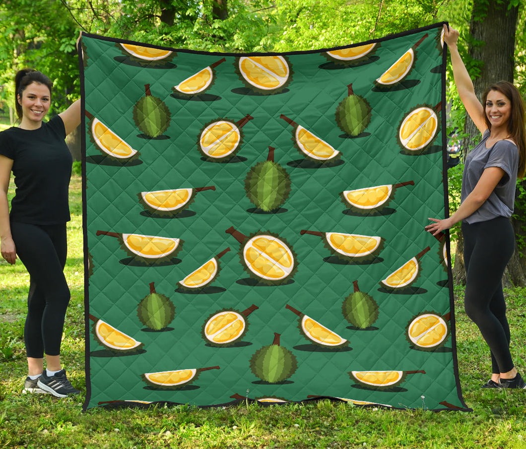 Durian Pattern Green Background Premium Quilt