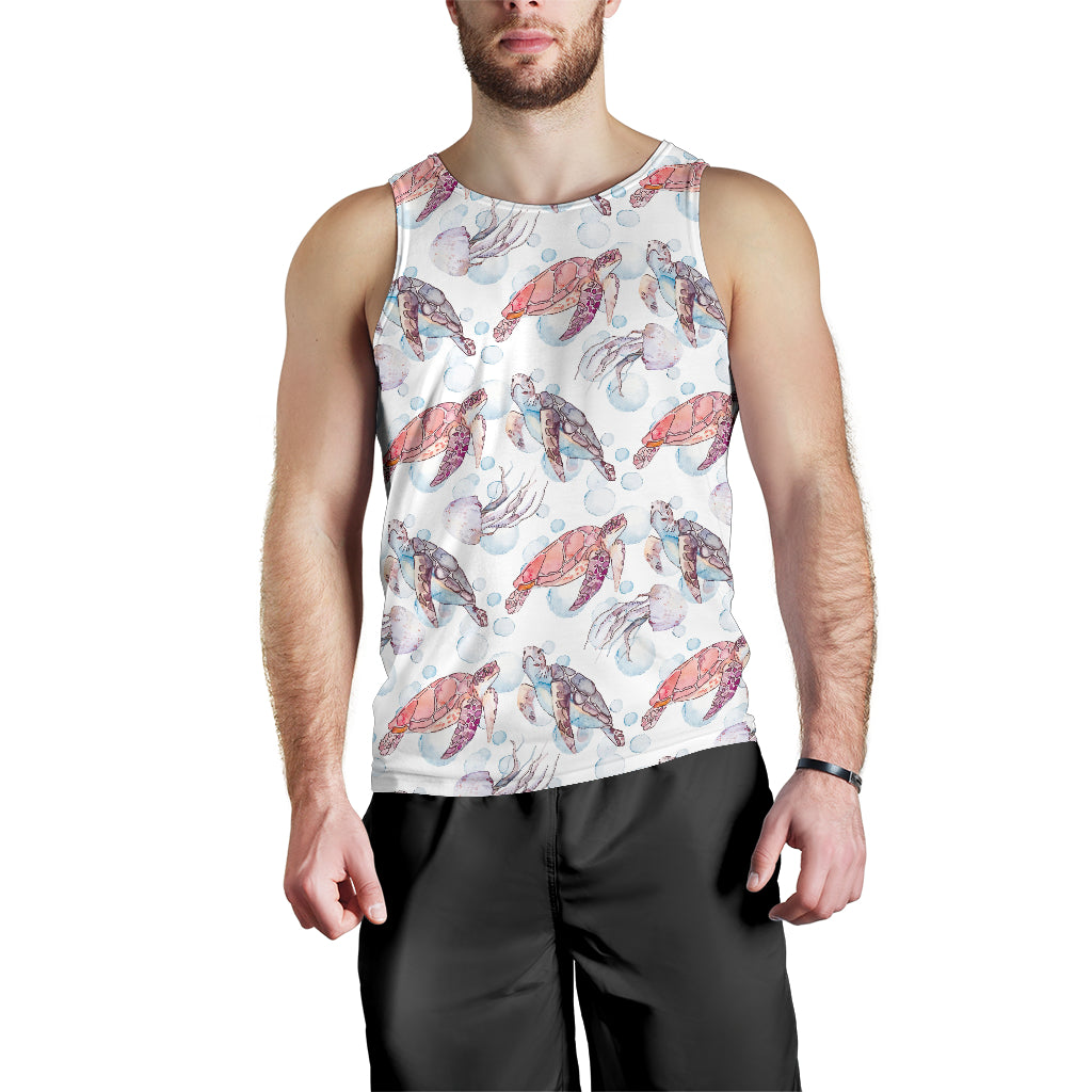 Watercolor sea turtle jellyfish pattern Men Tank Top