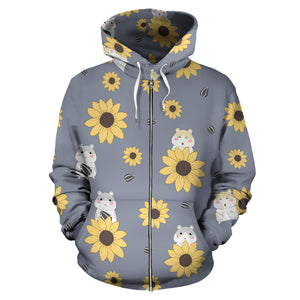 Cute Hamster Sunflower Pattern Background Zip Up Hoodie