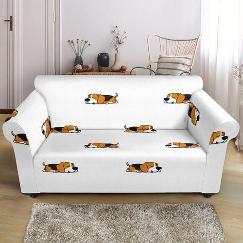 Cute Beagle Dog Sleeping Pattern Loveseat Couch Slipcover