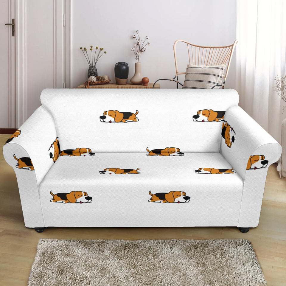 Cute Beagle Dog Sleeping Pattern Loveseat Couch Slipcover