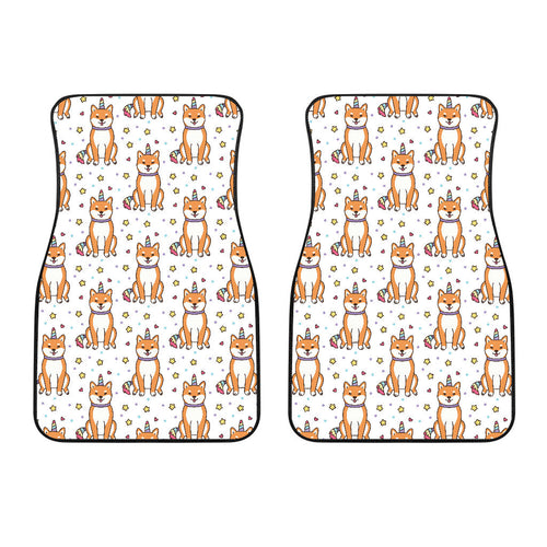 Shiba Inu Unicorn Costume Horn Colorful Tail Pattern Front Car Mats