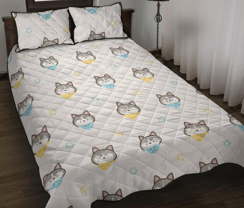 Cute Siberian Husky pattern Quilt Bed Set