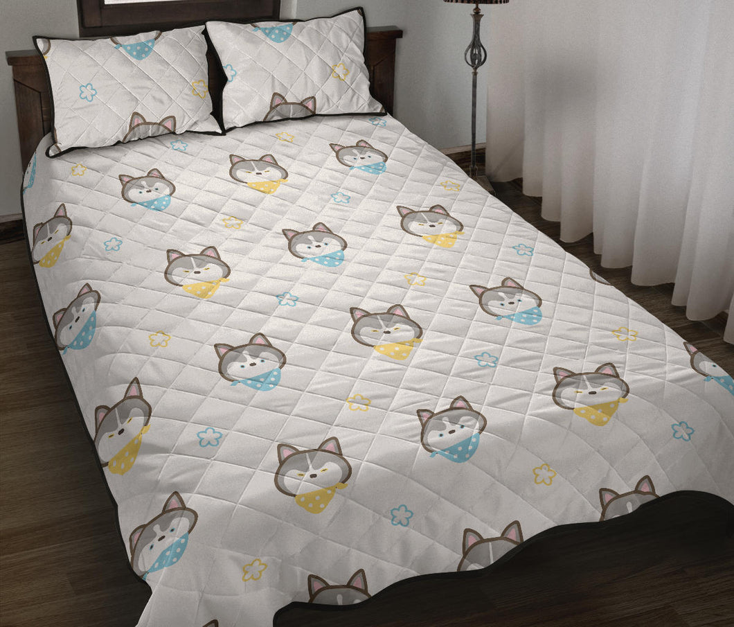 Cute Siberian Husky pattern Quilt Bed Set