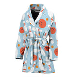 Bowling Ball Bowling Pins Blue Blackground Women'S Bathrobe