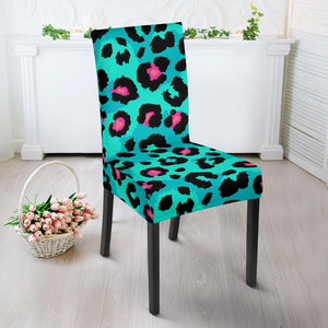 Green Leopard Skin Print Pattern Dining Chair Slipcover