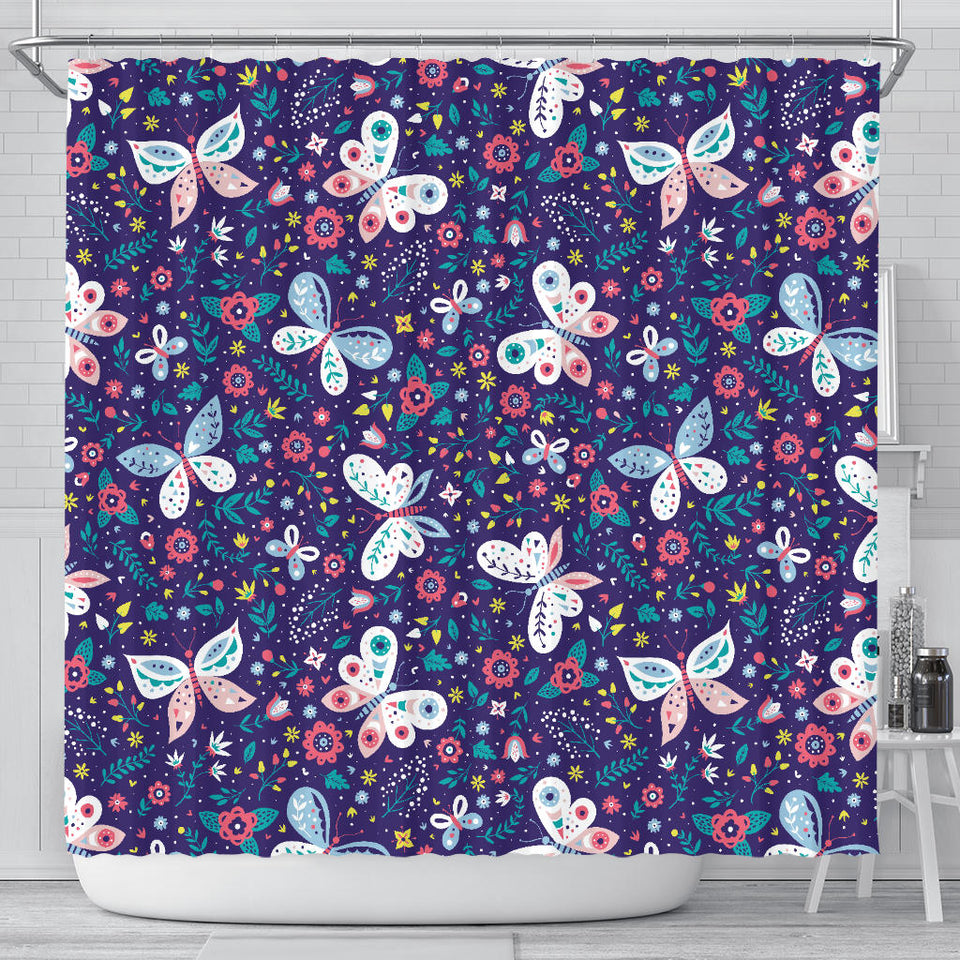 Colorful Butterfly Flower Pattern.Eps Shower Curtain Fulfilled In US