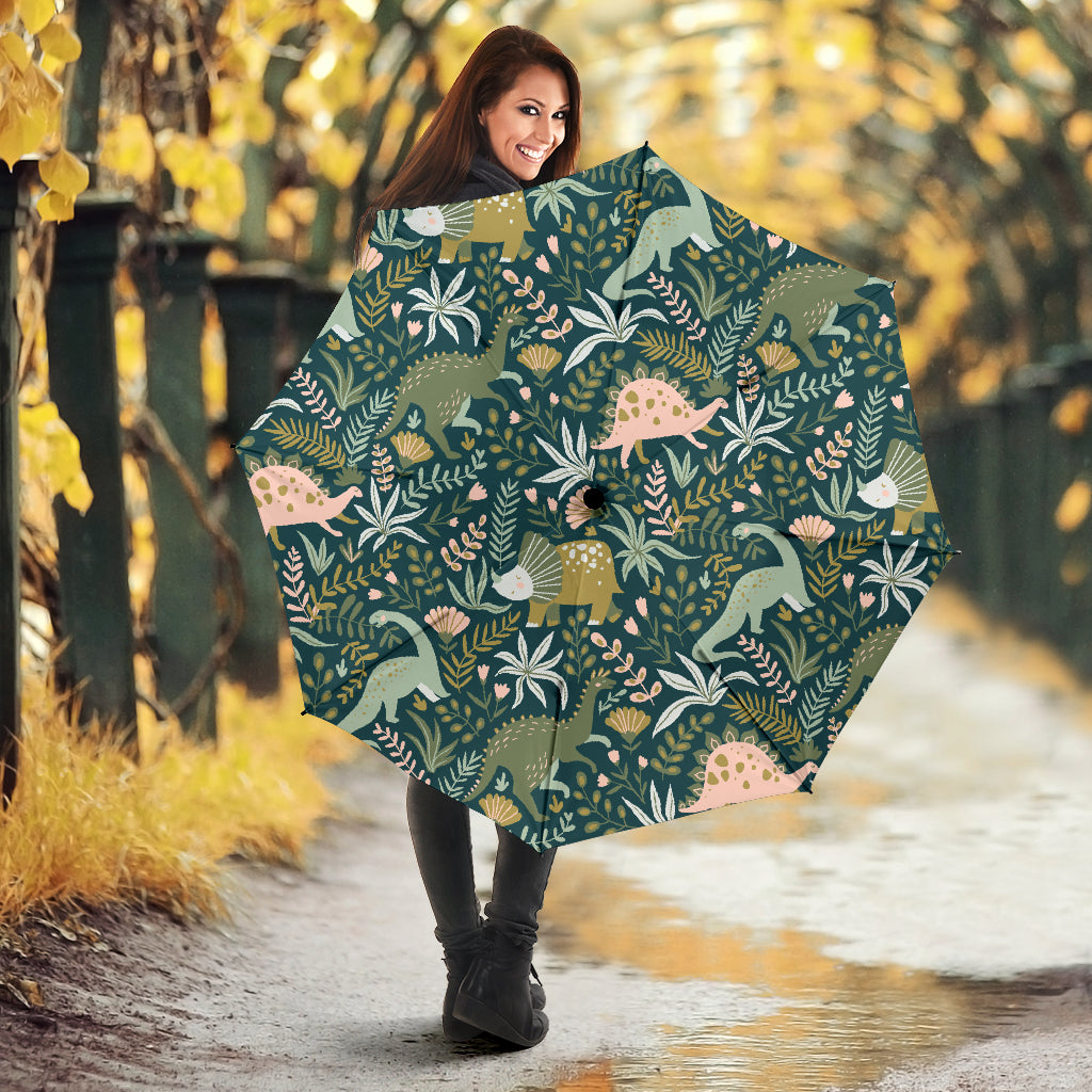Dinosaurs Tropical Leaves Flower Pattern Umbrella