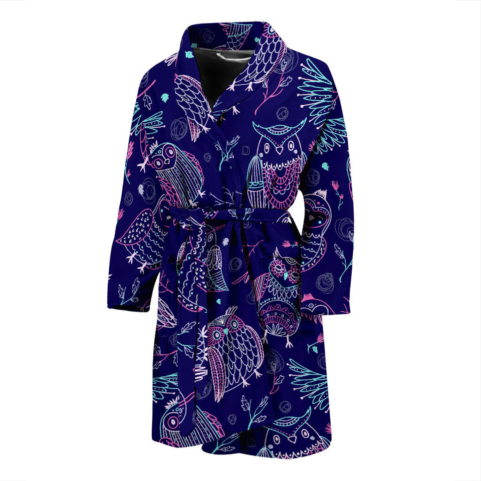 Cute Owls Pattern Boho Style Ornament Men'S Bathrobe