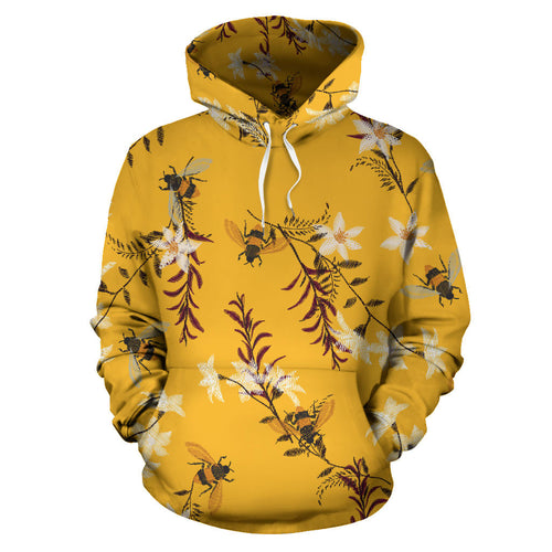 Bee Flower Pattern Men Women Pullover Hoodie