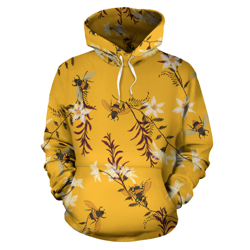 Bee Flower Pattern Men Women Pullover Hoodie