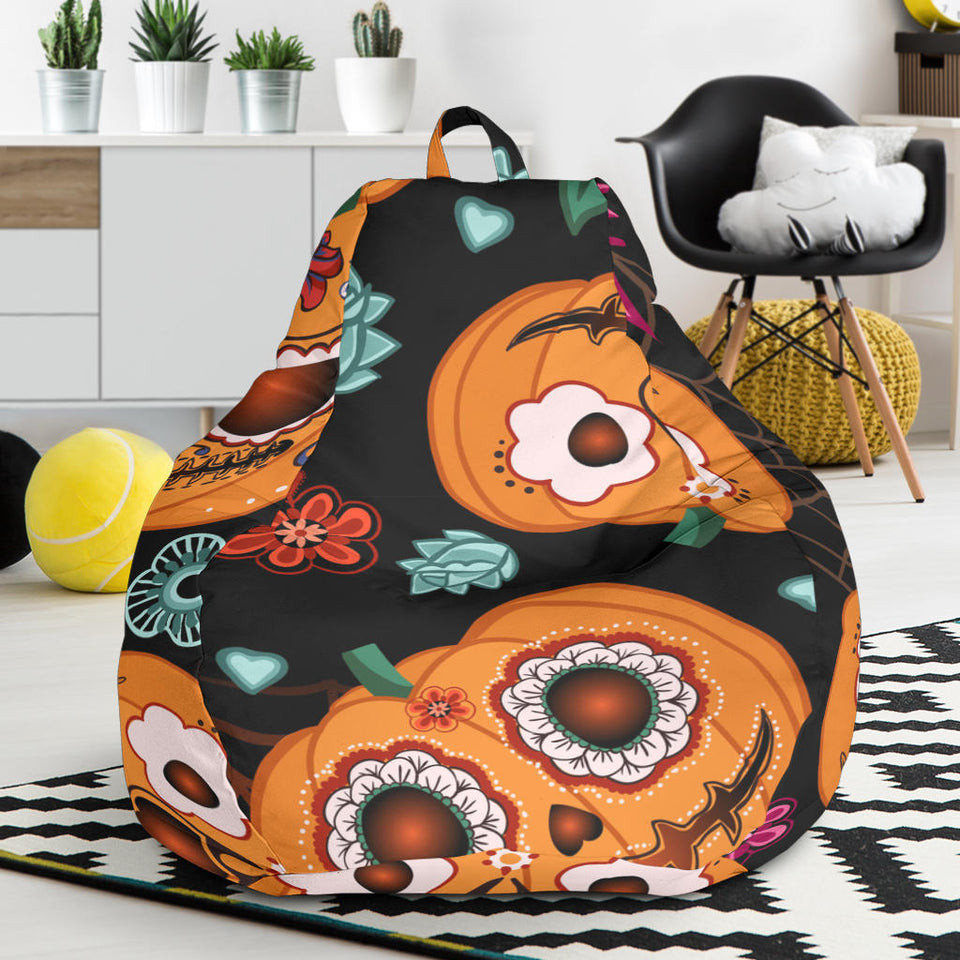 Pumpkin Flowers Spiderweb Halloween Theme Bean Bag Cover