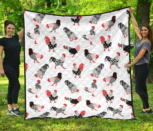 Cool Rooster Chicken Cock Floral Ornament Background Premium Quilt