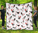 Cool Rooster Chicken Cock Floral Ornament Background Premium Quilt