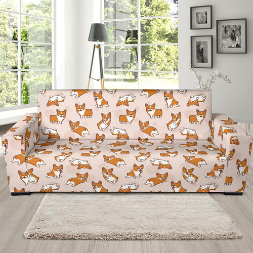 Cute Corgis Pattern Pink Background Sofa Slipcover