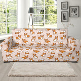 Cute Corgis Pattern Pink Background Sofa Slipcover