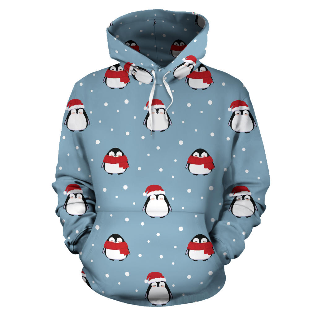 Cute Penguin Christmas Snow Pattern Men Women Pullover Hoodie