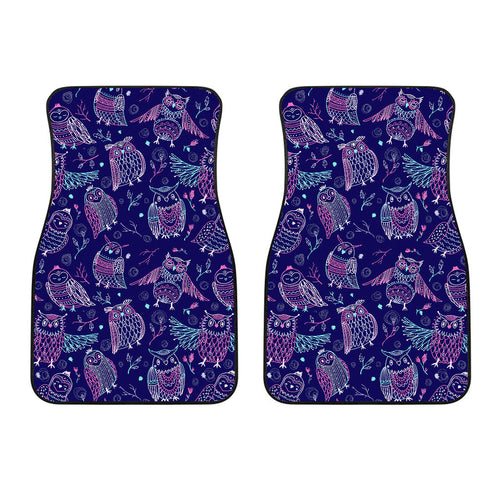 Cute Owls Pattern Boho Style Ornament Front Car Mats