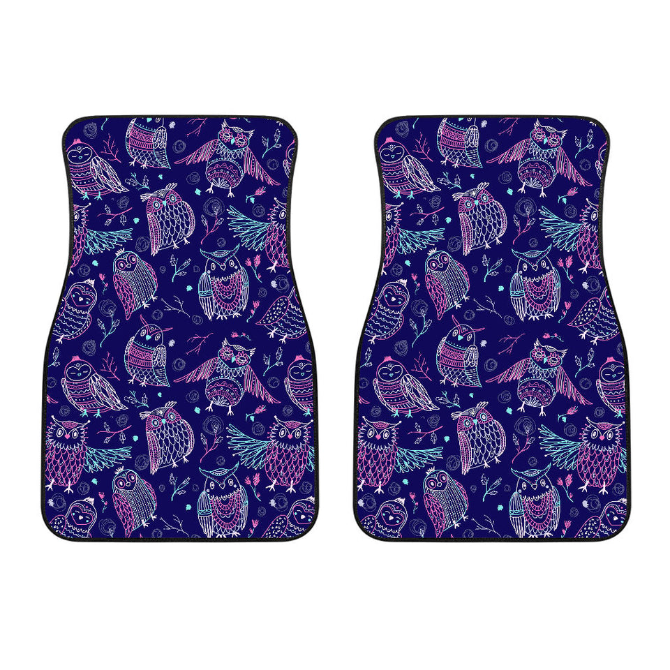 Cute Owls Pattern Boho Style Ornament Front Car Mats