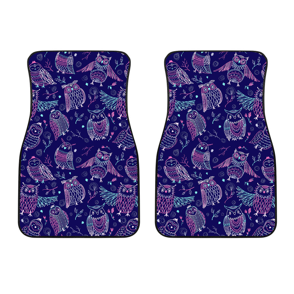 Cute Owls Pattern Boho Style Ornament Front Car Mats