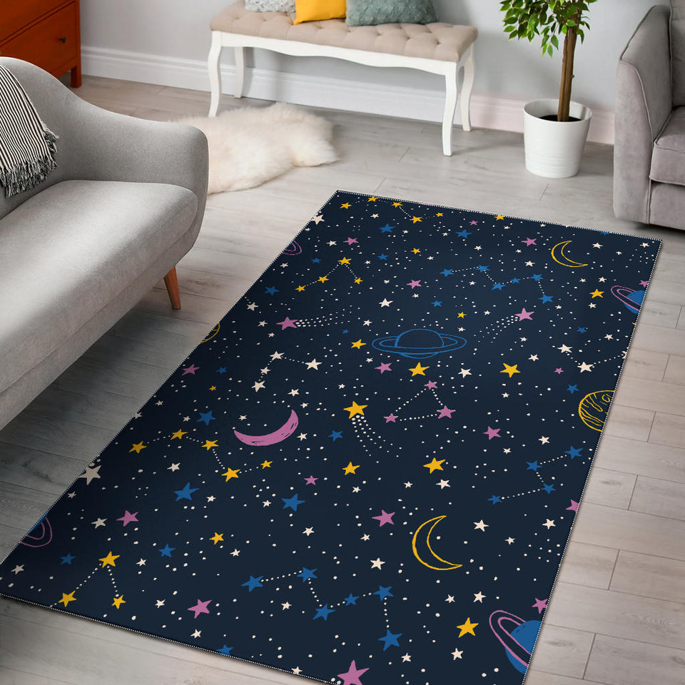 Space Pattern With Planets, Comets, Constellations And Stars Area Rug