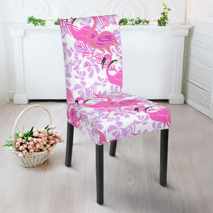 Pink Flamingo Flower Pattern Dining Chair Slipcover