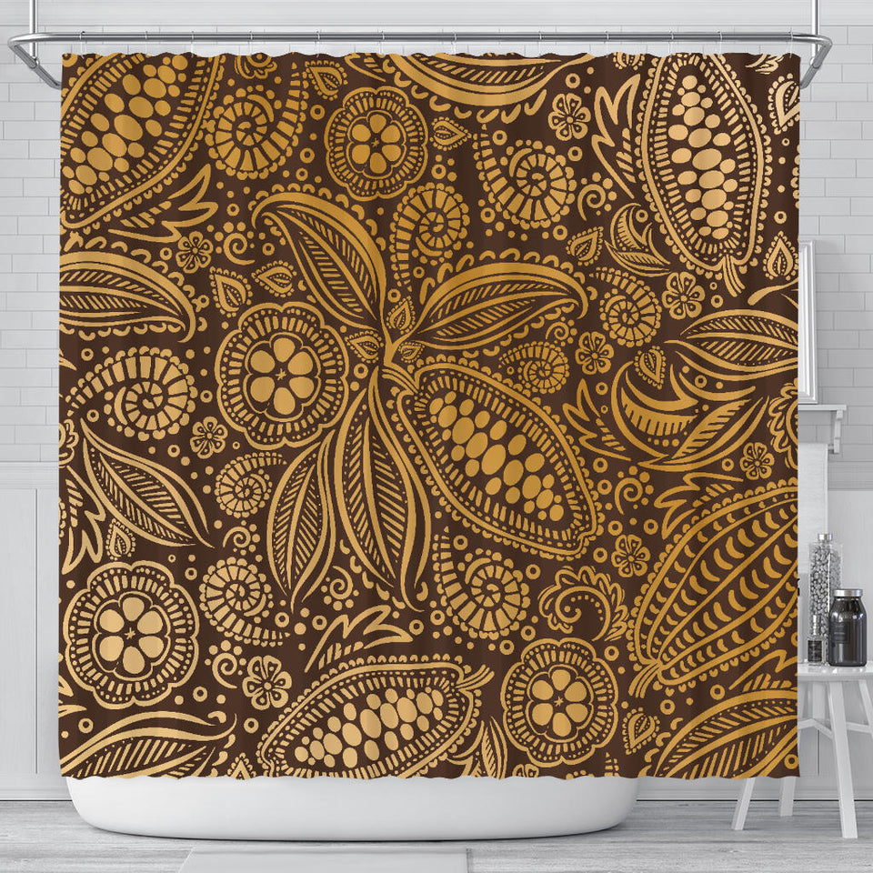 Cocoa Beans Tribal Polynesian Pattern Background Shower Curtain Fulfilled In US