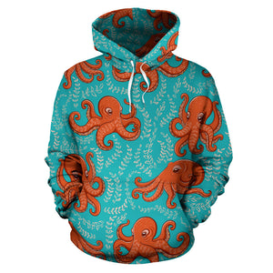 Octopus Turquoise Background Men Women Pullover Hoodie