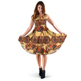 Camel Polynesian Tribal Design Pattern Sleeveless Midi Dress