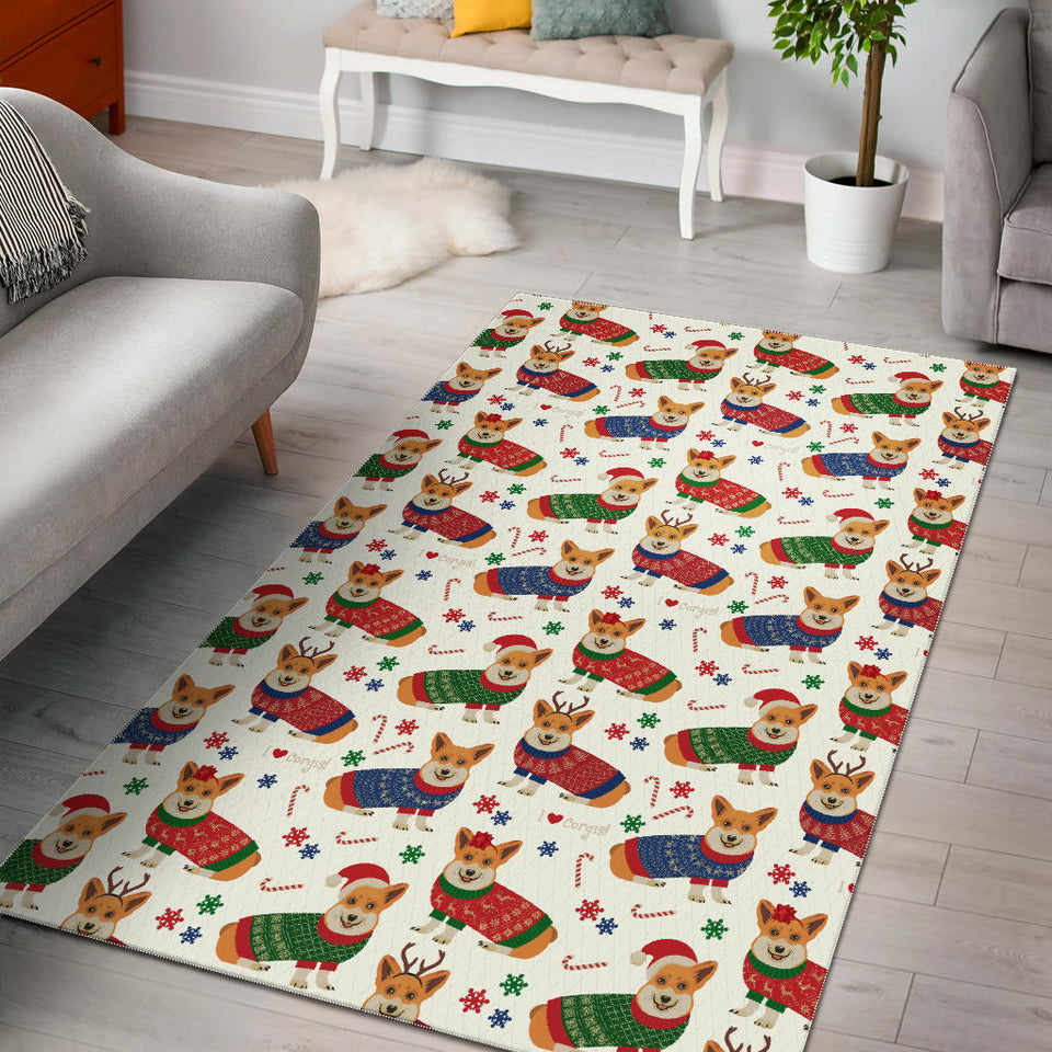 Corgi Christmas Pattern Area Rug