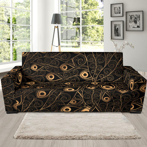 Gold Peacock Feather Pattern Sofa Slipcover