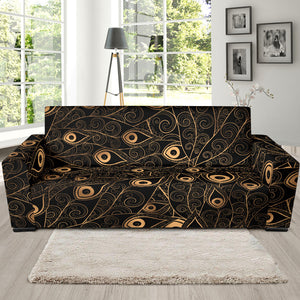 Gold Peacock Feather Pattern Sofa Slipcover