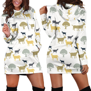 Silhouettes Of Goat And Tree Pattern Women'S Hoodie Dress