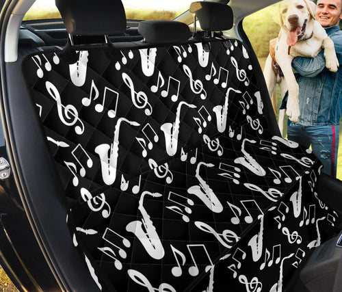 Saxophone Music Notes Treble Clef Black White Theme Dog Car Seat Covers