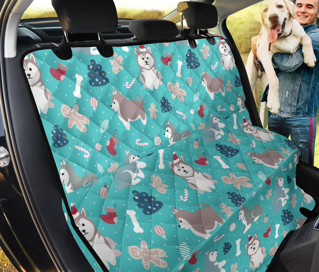 Christmas Cute Siberian Husky Puppie Pattern Dog Car Seat Covers