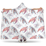 Watercolor Sea Turtle Jellyfish Pattern Hooded Blanket