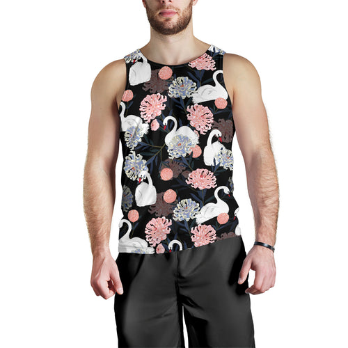white swan blooming flower pattern Men Tank Top
