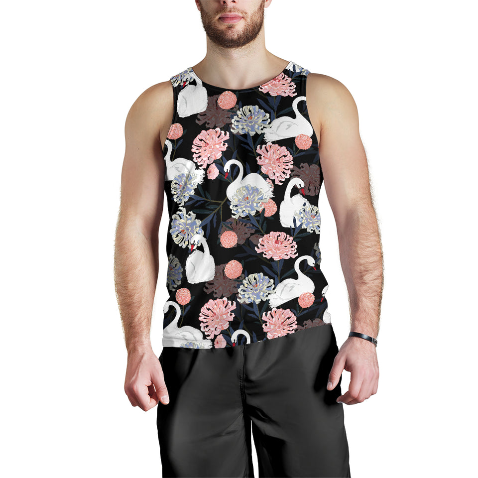 white swan blooming flower pattern Men Tank Top