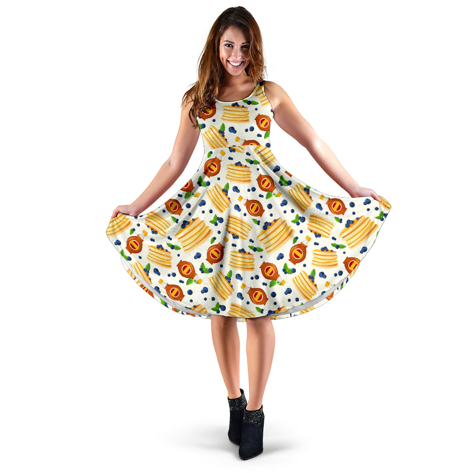 Pancake Pattern Print Design 02 Sleeveless Midi Dress