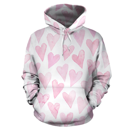 Watercolor Pink Heart Pattern Men Women Pullover Hoodie
