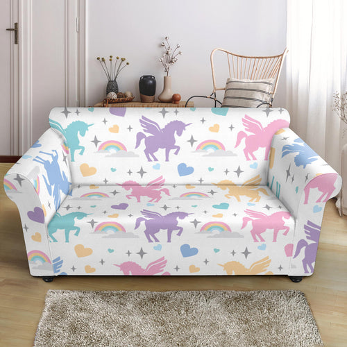 Colorful Unicorn Rainbow Heart Pattern Loveseat Couch Slipcover