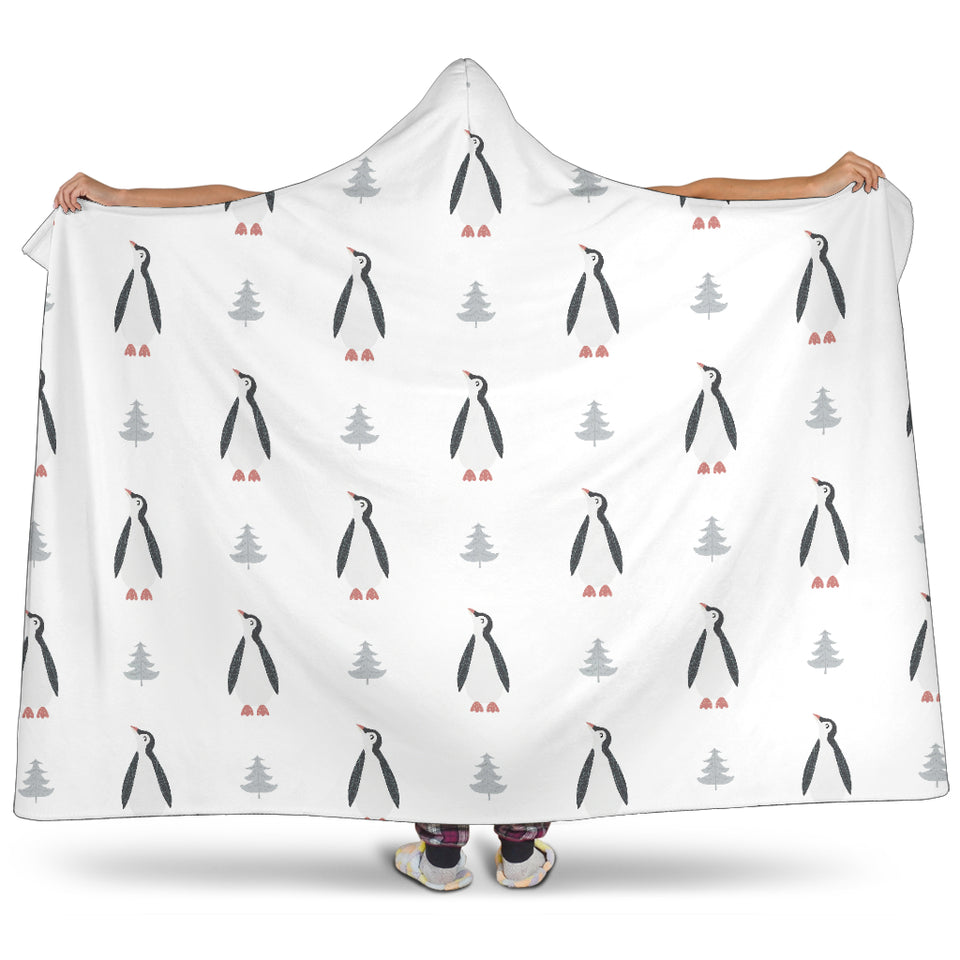 Penguin Pattern Hooded Blanket