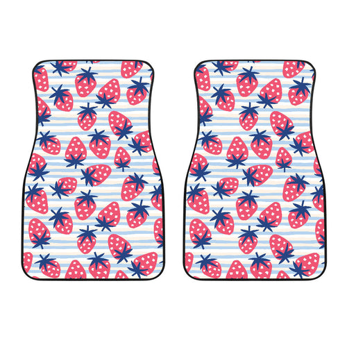 Strawberry Pattern Blue Lines Background Front Car Mats