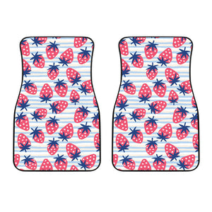 Strawberry Pattern Blue Lines Background Front Car Mats