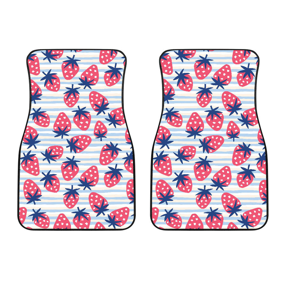 Strawberry Pattern Blue Lines Background Front Car Mats